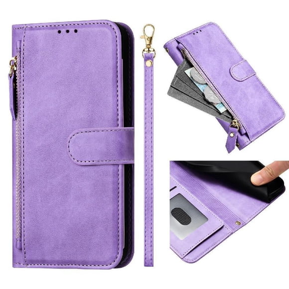 Filp Case for Samsung Galaxy A03 Core Zipper Pocket Magnetic Flip Wallet Phone Case with 7 Card Slots and Wrist Strap