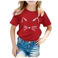 thumbnail image 3 of BYHONG T-Shirt à Manches Courtes à Imprimés de Chat pour Tout-Petits Garçons Filles, Hauts Vêtements Enfants Filles, Tunique Décontractée à Col Rond, Rouge 110, 3 of 5