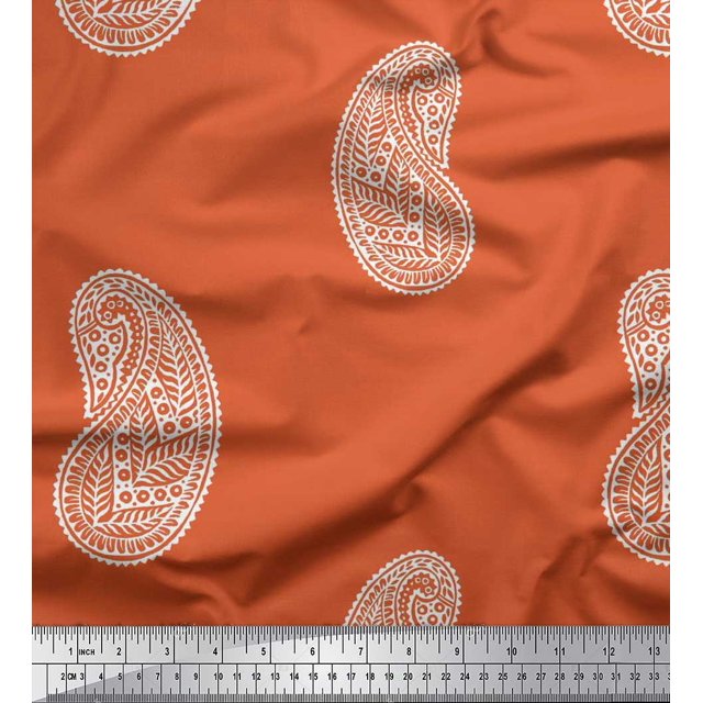 Soimoi Cotton Duck Fabric Paisley Block Printed Fabric 1 Yard 42 Inch Wide