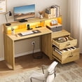 thumbnail image 2 of Bestier 55 inch Computer Desk with Power Outlets & LED Lights, Home Office Desk with Monitor Stand, Printer Shelf & Locking File Drawer, Large Gaming Desk with Storage, Natural Oak, 2 of 9