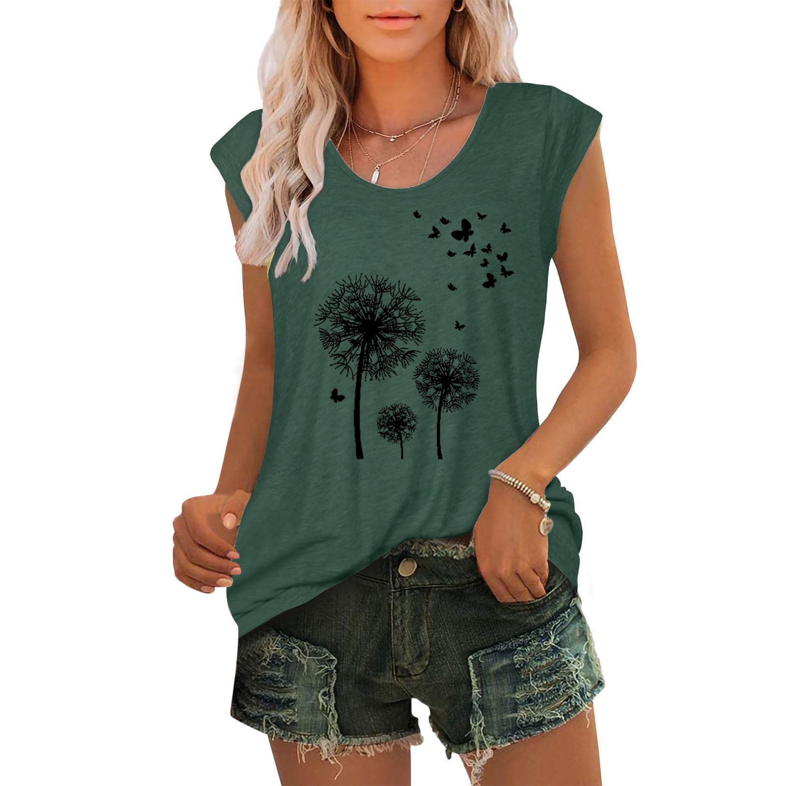 Womens Cap Sleeve Tops Summer Tank Top Casual Basic Tees Shirts Loose Blouses