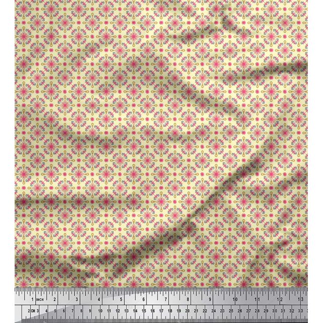 Soimoi Cotton Duck Fabric Floral Small Printed Fabric 1 Yard 56 Inch Wide