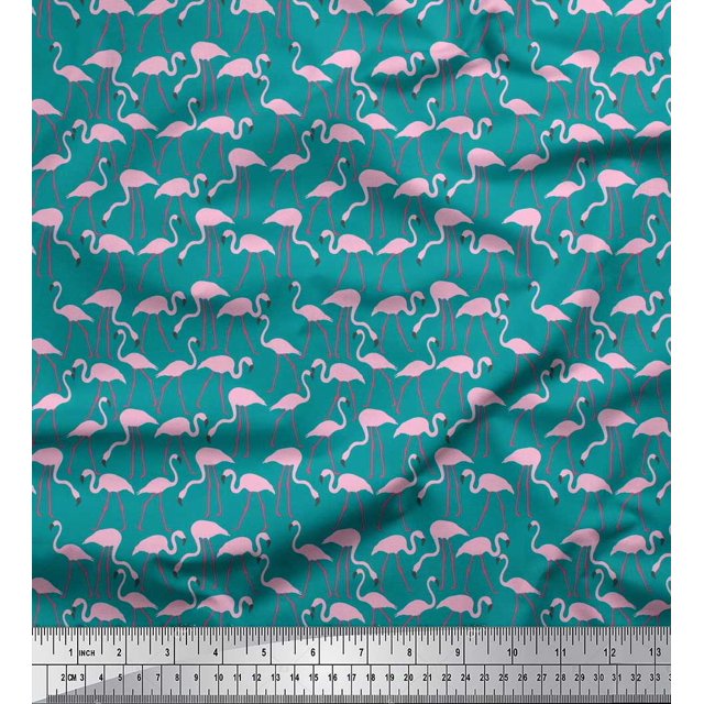 Soimoi Rayon Fabric Flamingo Bird Print Fabric by Yard 56 Inch Wide