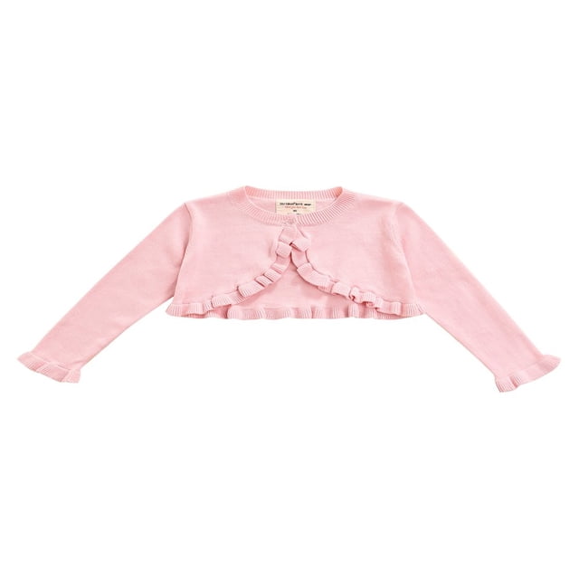 Little Girls Knitted Cardigan Solid Color Lace Long Sleeve Single Button Casual Tops