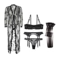 thumbnail image 1 of Women Push Up Bras Set Lace Lingerie Bra and Thong and Garter and Stocking and Robe 5Pcs, 1 of 5