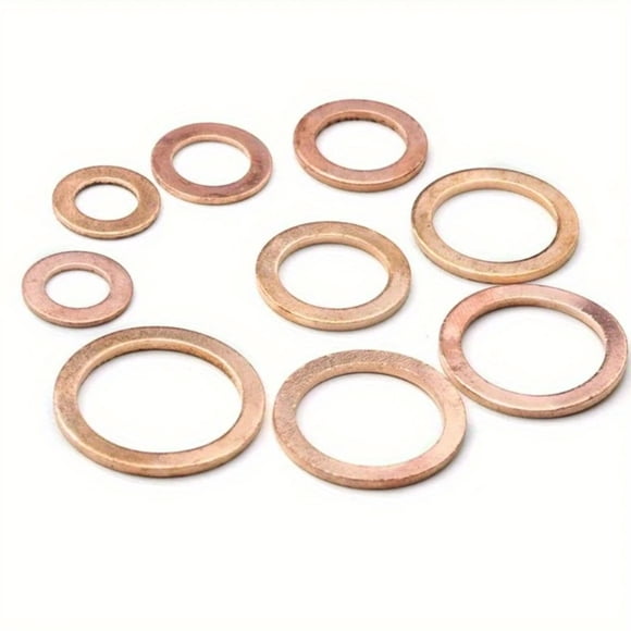 Ensemble Assorti de 100 Pcs de Rondelles Métriques en Cuivre Broyé, Ensemble de Joints de Rondelle à Anneau Plat d'Étanchéité, Rondelles de Bouchon de Vidange d'Huile pour Voitures et Camions (Or)