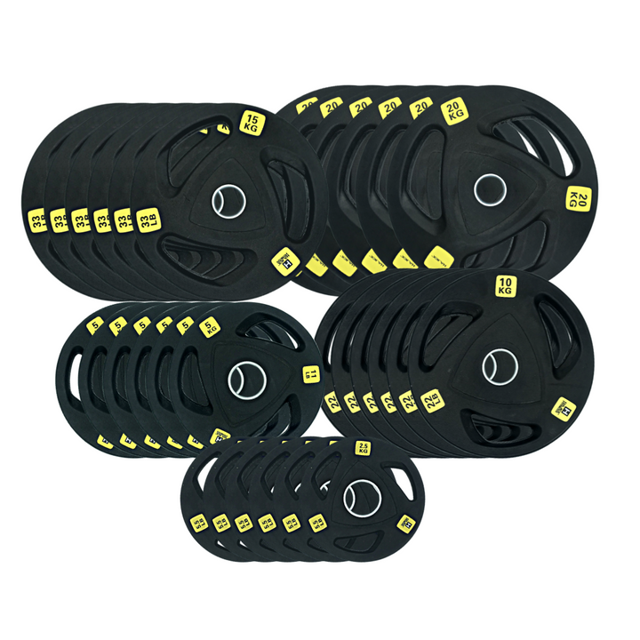 HAJEX Olympic Rubber Tri-Grip Plates Set 2 inch - 693LB Set - ( 5.5LB, 11LB, 22LB, 33LB, & 44LB)