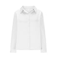 thumbnail image 4 of Yanlir Chemisier Haut à Revers en Satin Uni pour Femme, Printemps Automne, Col Rond, Mode Décontractée, Blouse à Boutons, Chemise Confortable pour le Bureau, le Travail, le Port Quotidien (Blanc, TG), 4 of 6