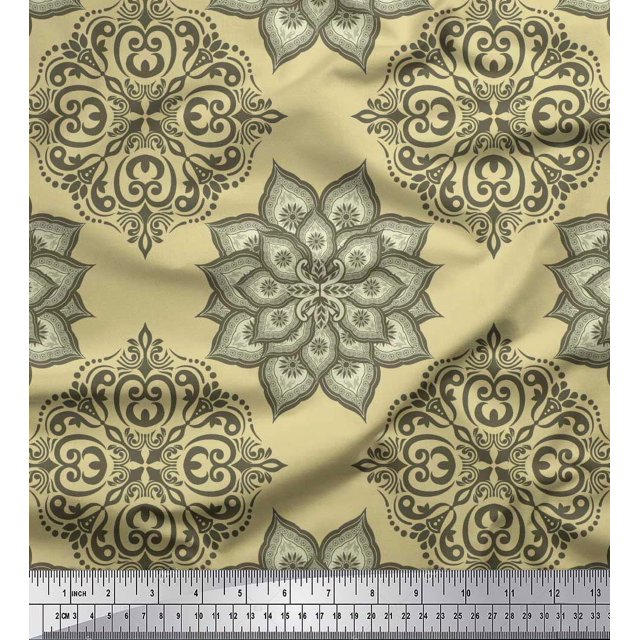 Soimoi Moss Georgette Fabric Floral Mandala Decor Fabric Printed Yard 42 Inch Wide