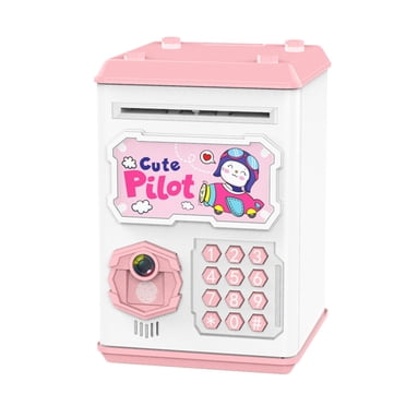 Mini cartoon electronic piggy bank ATM machine voice safe password protection simulated face fingerprint recognition piggy bank cash coin savings box early childhood birthday gift