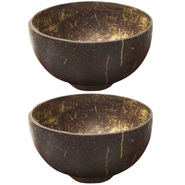 2Pcs Coconut Shell Bowl Soup Salad Noodles Rice Fruit Dish Container Handicraft