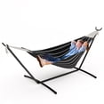 thumbnail image 1 of BeesClover Hamac Double Bleu avec Support, Hamac en Coton Portable Robuste de 450 Lb pour 2 Adultes, Ensemble de Hamacs Autoportant Intérieur Extérieur avec Support en Acier et Sac de Transport, 1 of 8