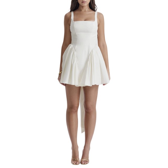 xiaxaixu Robe Plissée Sans Manches pour Femmes Couleur Unie Bandage Dos Nu Robe de Soirée Ligne A pour Cocktail Plage Club Mode Urbaine