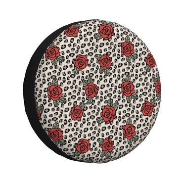Vsdgher Leopard Print Rose for Spare Tire Cover, Tire Wheel Protector Wheel Cover Fit for Truck,Trailer,RV,SUV,Camper and Most Vehicle-15 inch