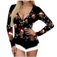 thumbnail image 2 of Justaucorps Aguichant à Manches Longues pour Femmes, Imprimé de Noël Non Positionné, Col en V, Détail Plume, Lingerie Aguichant, Pyjamas, 2 of 8