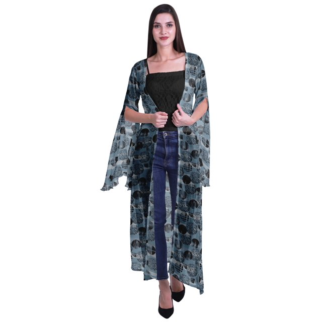 Moomaya Cardigan Long en Georgette Imprimée pour Femmes, Vêtements de Plage, Cache-Maillot
