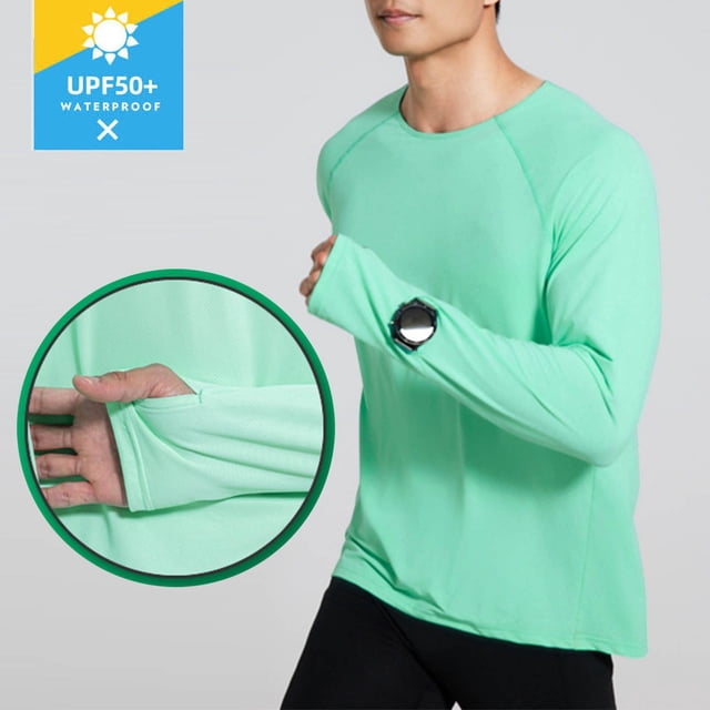 hoksml Chandails à Manches Longues pour Hommes Évacuation de l'Humidité UPF 50+ Protection Solaire UV T-Shirts Athlétiques Couleur Unie Col Rond Randonnée Course Entraînement Haut Actif Liquidation