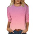 thumbnail image 1 of IROINID Économies Polyester T-Shirt à Manches Longues pour Femmes Loisirs Printemps Imprimé Manches Mi-Longues Col Rond Tee Hauts, Rose Vif, 1 of 5