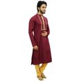 thumbnail image 4 of Atasi Men's Designer Maroon Kurta Pyjama Set Long Cotton Punjabi Shirt-Large, 4 of 6