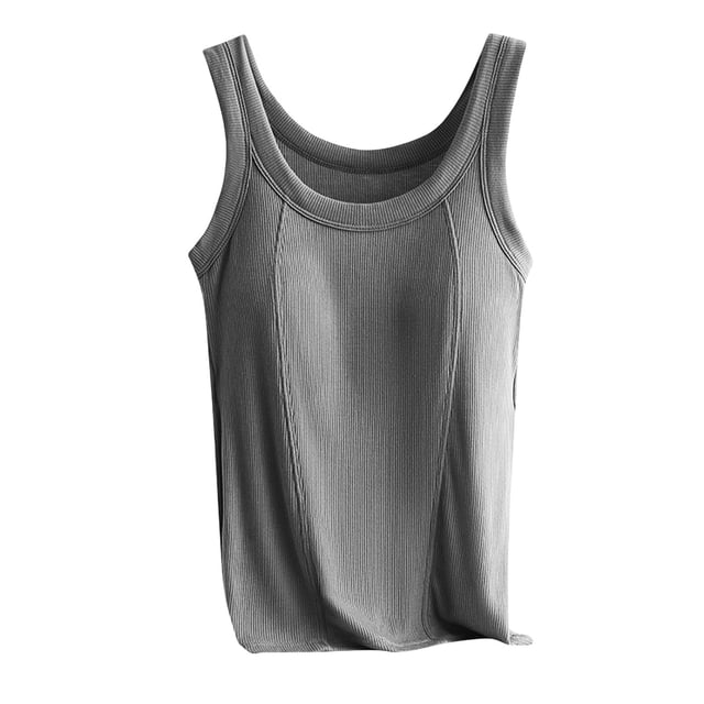 Timegard Camisoles pour Femmes avec Soutien-Gorge Intégré, Côtelées, Col Rond, Sans Manches, Confortables, Décontractées, pour Sorties, Hauts, Blouses