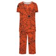 thumbnail image 4 of Jamicy Ensemble de Pyjama en Soie pour Femmes Vêtements d'Intérieur pour Femmes Mode Décontractée Ample Imprimé Col Rond à Boutons Ensemble de Pyjama Capri Pyjama d'Halloween, 4 of 4