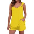 thumbnail image 1 of Yuyuzo Womens Lounge Sets Two Piece Square Neck Tank Tops Wide Leg Shorts with Pockets Matching Outfits, 1 of 7