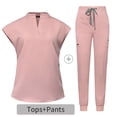 thumbnail image 2 of Ensemble de Sarraus pour Femmes, Haut de Sarrau Extensible à Col Montant et Pantalon Jogger à Cordon avec Multiples Poches, Anti-Froissement, Uniforme de Travail Infirmier, Col Montant, Uniforme Médical Confortable, Rose, 2 of 5