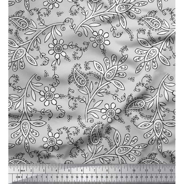 Soimoi Georgette Viscose Fabric Leaves & Floral Block Decor Fabric Printed Yard 42 Inch Wide