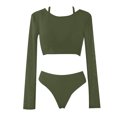 thumbnail image 2 of EGNMCR Bikini Set Women With Chest Pad Without Underwire Long Sleeve Mesh Three Piece Set Swimsuit, 2 of 8