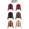 thumbnail image 4 of Kcodviy Veste Ajustée Unie Col Chaud Veste Décontractée Femme Femme Couleur Fermeture Éclair Cuir Femme Col Roulé Chandail à Capuchon Veste Manches Longues Décontractée Col Montant Couture Femme Veste à Capuche Femme Manteau, 4 of 6