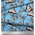 thumbnail image 2 of Soimoi Blue Modal Satin Fabric Flower & Butterfly Print Fabric by The Yard 42 Inch Wide, 2 of 5