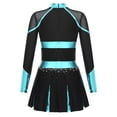 thumbnail image 2 of Lejafay Robe de Danse de Cheerleading Ballet pour Filles Uniforme Scolaire Robe Plissée à Manches Longues Tenues d'Halloween Noir&Bleu Vert 6, 2 of 5