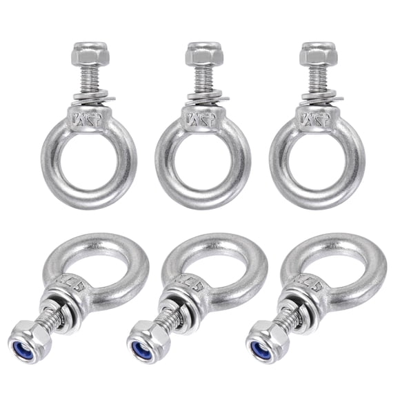 Unique Bargains Lifting Eye Bolt M4 x 11mm Male Thread with Hex Screw Nut Gasket for Hanging, Stainless Steel, 6 Sets