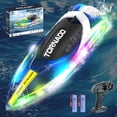thumbnail image 4 of GRM RC Boat for Pools and Lakes, 2.4G 15+ MPH Fast Remote Control Boat with LED Lights, Racing Boats for Kids & Adults with 2 Rechargeable Battery, Gifts for Boys Girls (Blue), 4 of 11