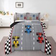 thumbnail image 1 of Erosebridal Colorful Race Car Bedding Sets King with Comforter for Teens Kids, Racing Track Duvet Insert, Grey, Reversible 3pcs, 1 of 7