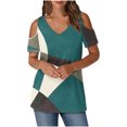 thumbnail image 2 of Soki Womens Tops Color Blocked Printed Short Sleeved V-Neck Off Shoulder Fashionable Summer Clothes, 2 of 6