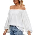 thumbnail image 1 of Pompotops Women's Spring, Summer, And Autumn Solid Color Casual One Line Neck Chiffon T-shirt Tops On Sale, 1 of 8