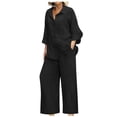 thumbnail image 1 of Women 2 Piece Linen Sets 2025 Button Up Long Sleeve Shirt Drawstring Wide Leg Pants Set Summer Outfits, 1 of 5