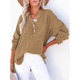 thumbnail image 4 of Womens Casual Button V Neck Long Sleeve Shirts Oversized Solid Blouses Tops Earthy Yellow XL, 4 of 7