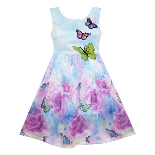 Robe Fille Imprimé Fleur Rose Broderie Papillon Violet 5 Ans