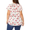 thumbnail image 3 of Agnes Orinda Hauts pour Femmes Grande Taille Rétro à Fleurs Col en V à Étages Manches Courtes Blouses 2X Rose Blanc, 3 of 6