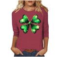 thumbnail image 2 of Elvqul T-Shirts pour Femmes à Manches 3/4 Mode T-Shirts de la Saint-Patrick Imprimé Col Ras du Cou Vert Chandails à Enfiler Hauts pour Femmes Grande Taille, 2 of 5