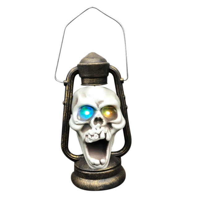 Halloween Skull Lamp Mini LED Lantern for Indoor Outdoor Fall Decor with Adjustable Brightness and Multi-Color Flashing Eyes