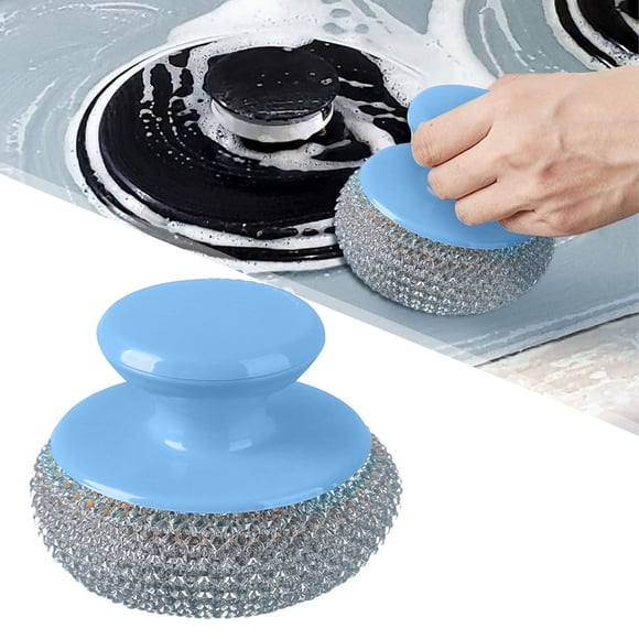 XIPYYKM 1 Pcs Tampon à Récurer en Laine d'Acier, Tampon en Laine d'Acier avec Manche en Plastique, Tampon à Récurer en Acier Inoxydable pour Vaisselle, Cuisine, Nettoyage, Cuisinières, Casseroles et Poêles, Gril, Laver l'Évier, Nettoyer la Vaisselle