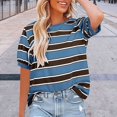 thumbnail image 1 of Pxiakgy Vente Chaude!! Hauts Rayés pour Femmes Col Rond Manches Courtes T-Shirt Tendance 2025 Basique Été Décontracté T-Shirts Amples à Rayures Color Block Blouses Amples Basiques Bleu L, 1 of 4