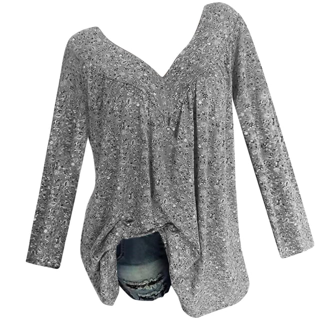 Vente de Liquidation Jolis Hauts pour Femmes Manches Longues Col Rond Hauts de Sortie Chandail Décontracté à Enfiler Impression de Lettres Mode d'Automne Blouse pour Femmes Légère Tendance Grande Taille C'est l'Automne Haut Yall (Gris Foncé, 2TG)