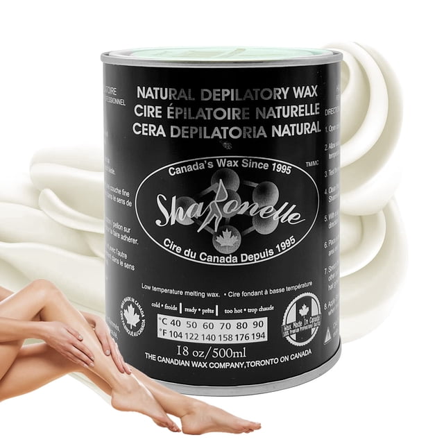 Sharonelle Soft Wax All Purpose Natural Depilatory Canned Wax (1 pcs, Cream) front-facing canned wax with cream-colored label reading Sharonelle; compact cylindrical can on plain white background. Soft wax for all-purpose hair removal, suitable for at-home touch-ups and small-area waxing.