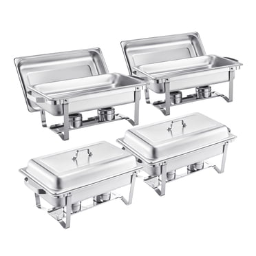 KFFKFF Ensemble de Buffet à Réchaud, 8 Qt, Lot de 2, Réchaud en Acier Inoxydable avec 2 Poêles Pleine Grandeur, Chauffe-Restaurant Rectangulaire avec Couvercle, Support de Casserole à Eau et Porte-Carburant, pour Mariages Fêtes Banquets, Argent