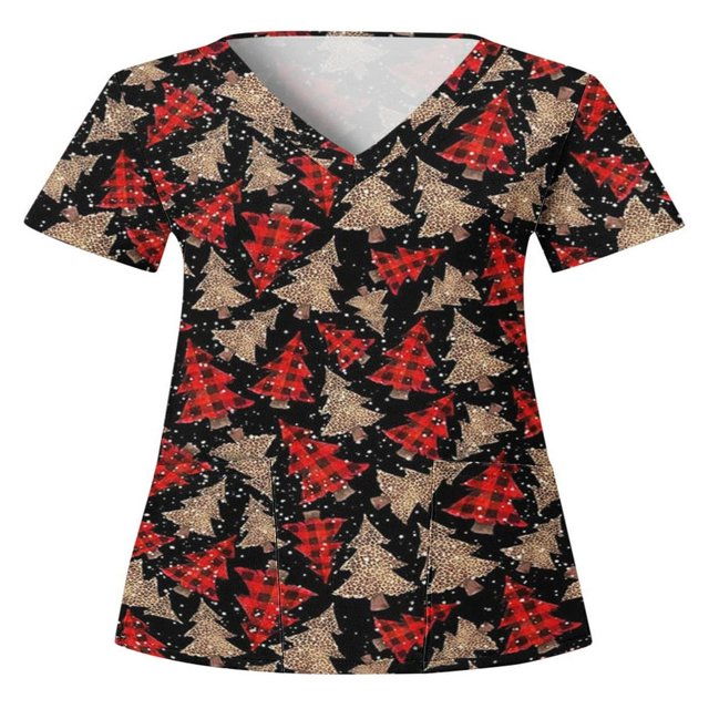 Hauts Style Infirmière à Imprimé Renne pour Femmes T-shirt de Noël