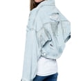 thumbnail image 4 of Diconna Veste en Jean Courte pour Femmes, Décontractée, Boutonnée, en Denim Déchiré avec Franges en Strass, Manteau d'Automne, 4 of 9